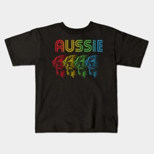 Cool Retro Groovy Australian Shepherd Dog Kids T-Shirt